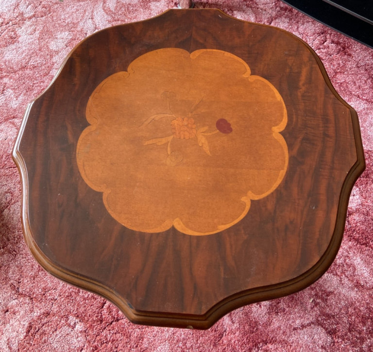 Vintage Rounded Italian style Inlaid Hall Side Occasional Pedestal Wine Table
