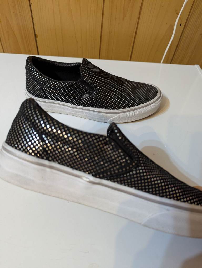 Vans classic slip on silver and black metallic UK size 4 used good condition 