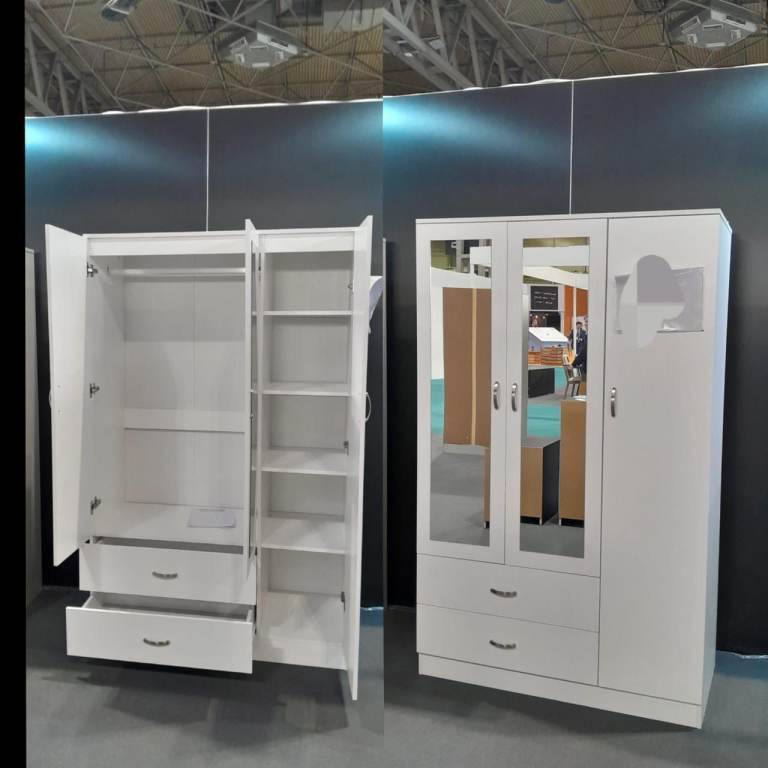 BRAND NEW ~~ 3 Door IKEA Wardrobe White Color With Shelves & Hanging Rails = FREE ASSEMBLY C O D🚚🚛