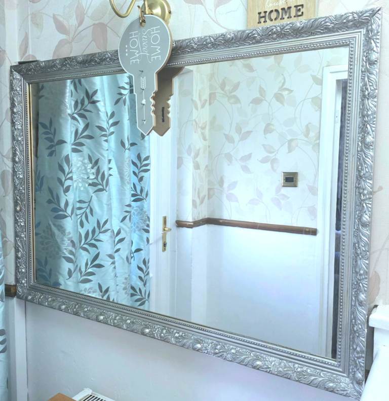 Large Silver Ornate Wall Mirror – Good Condition
