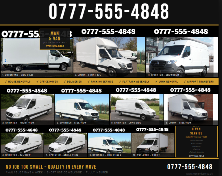 Short-notice Man and Van Hire from £15ph Removals Services & Rubbish Clearance Call NOW!!!