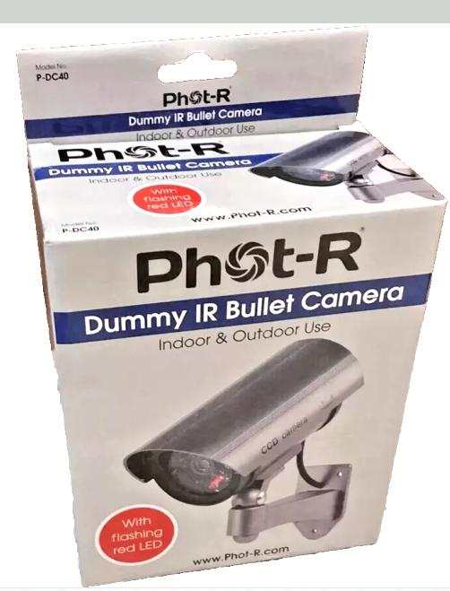 Dummy Bullet Surveillance Security Camera, Black Indoor/Outdoor, Phot-R P-DC40BK