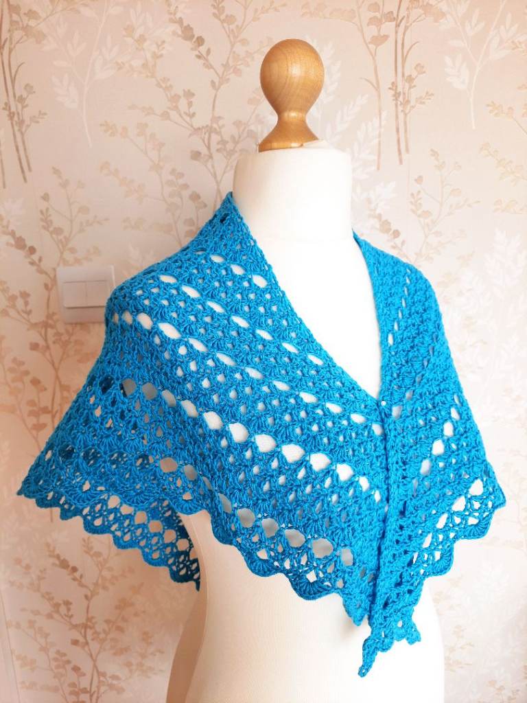 Lacy Handmade Shawl Made from 100% Cotton. Crochet Shoulder Wrap in Turquoise. Knitted Shawlette