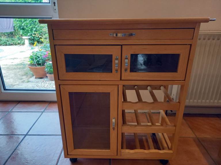 Wooden Kitchen Trolley with Wine Rack and Storage