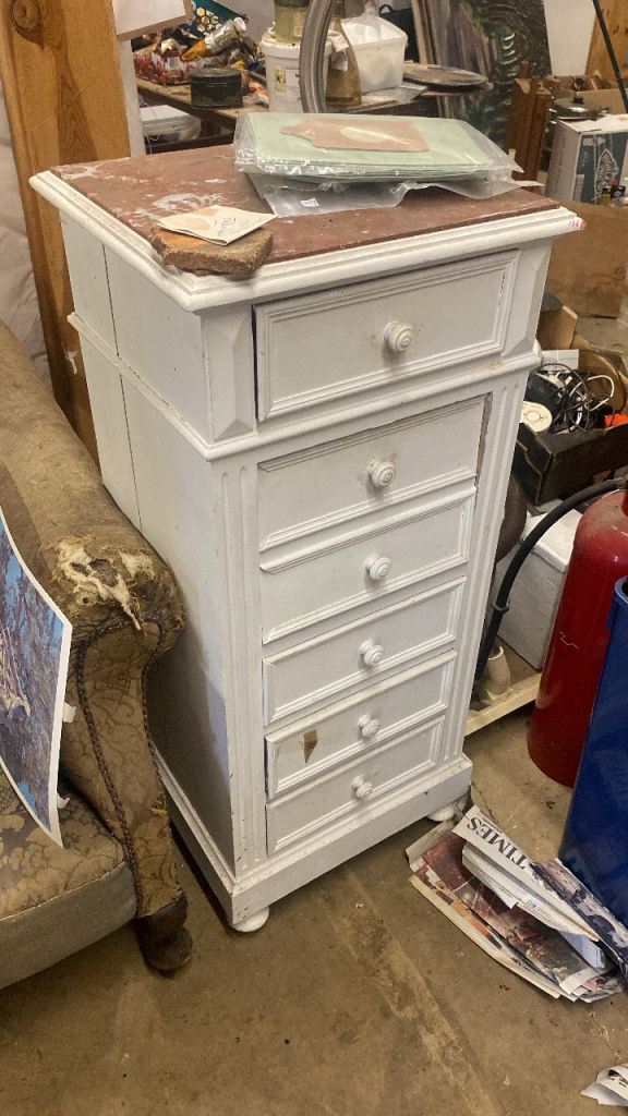 White Wooden Chest of Drawers with Marble Top