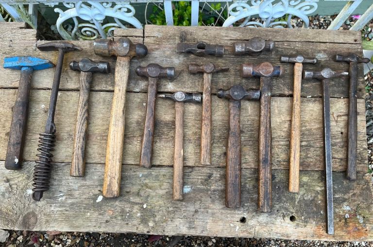 Selection of 12 Vintage Hammers & 2 Heads Various Sizes Old Tools