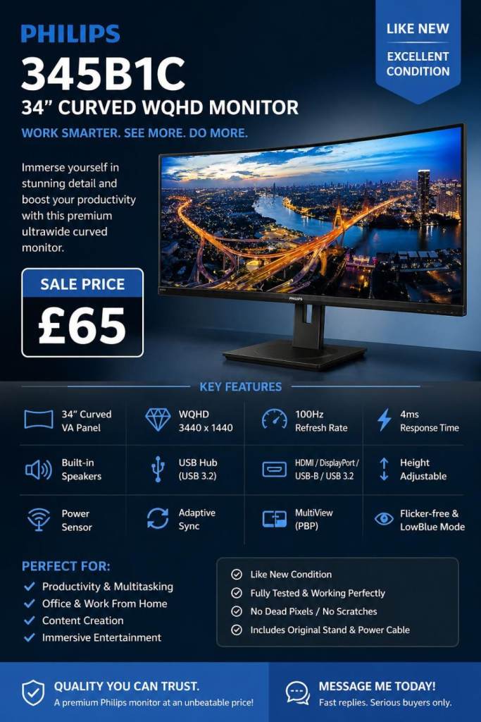 Philips 345B1C 34” Curved Ultrawide Monitor 