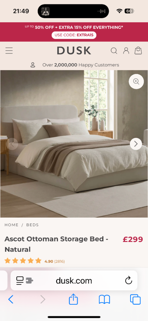 Double ottoman bed with mattress