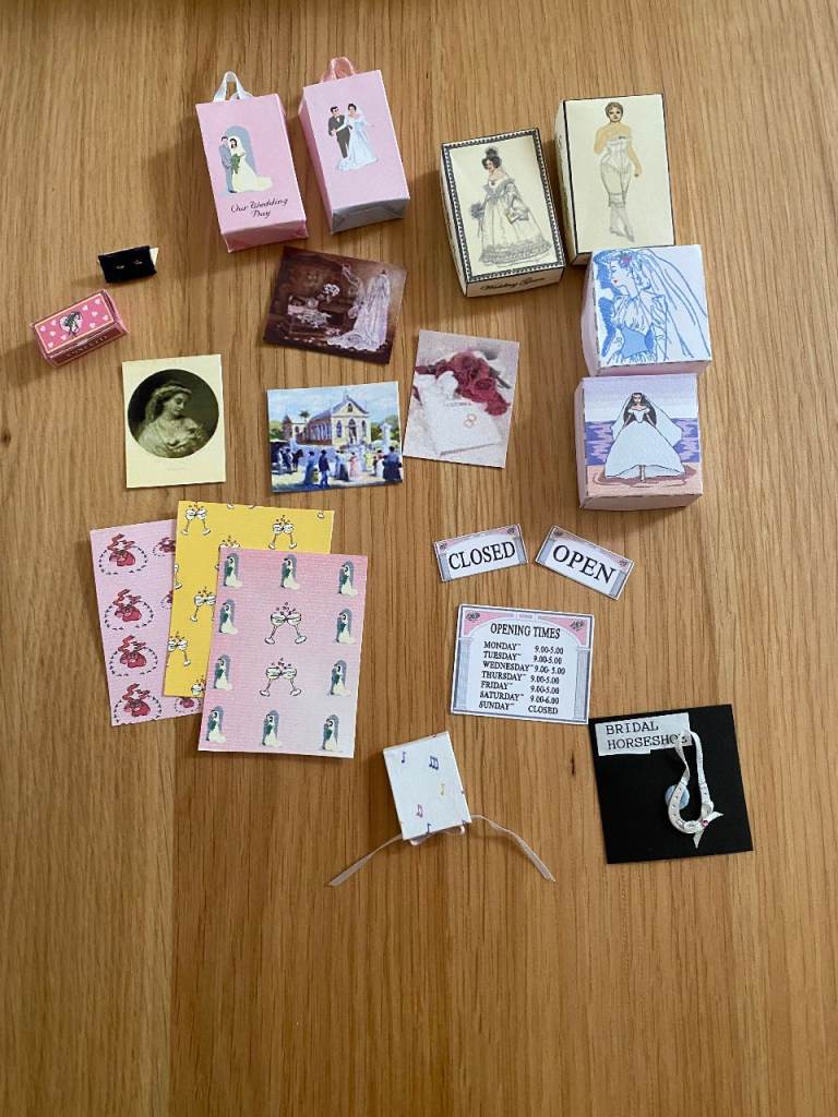 Several Dolls House Bridal Items, plus Kitchen Maid and Kitchen Scales