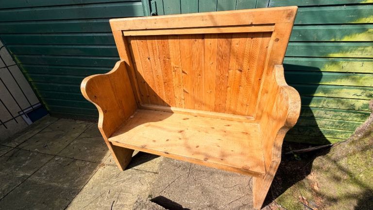 Solid Brown Wooden Settle Bench - Good Condition