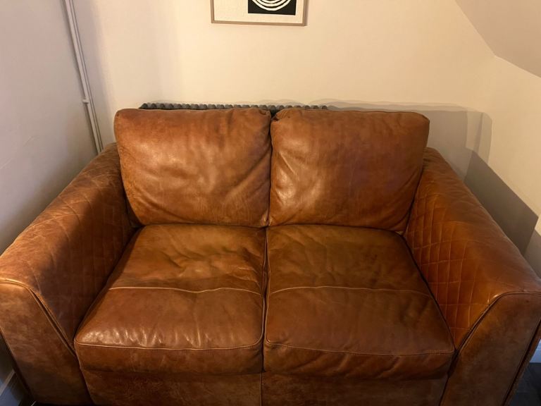 Sofology two seat leather sofa & foot stool 