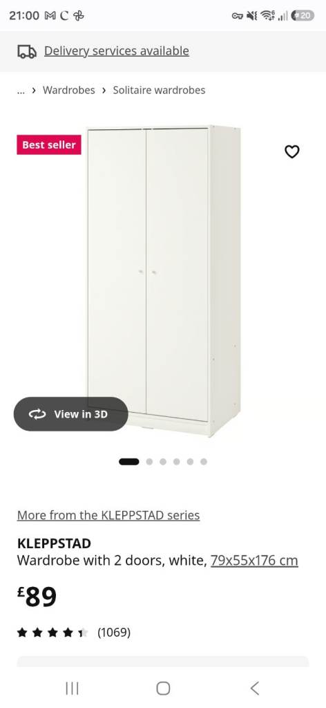 KLEPPSTAD White 2-Door Wardrobe - 79x55x176 cm