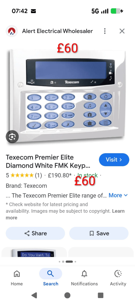 Texecom premier elite LCD keypad 