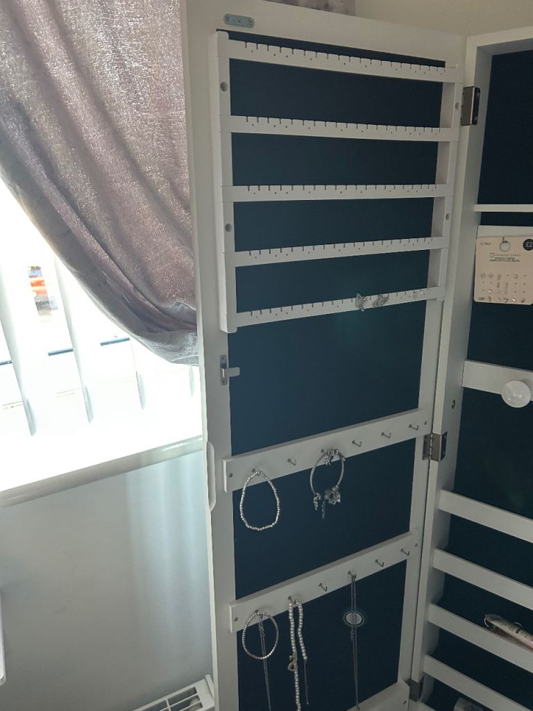 White Jewellery Cabinet with Mirror – Good Condition