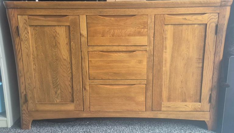 Solid Oak Sideboard with Cupboards and Drawers – Good Condition