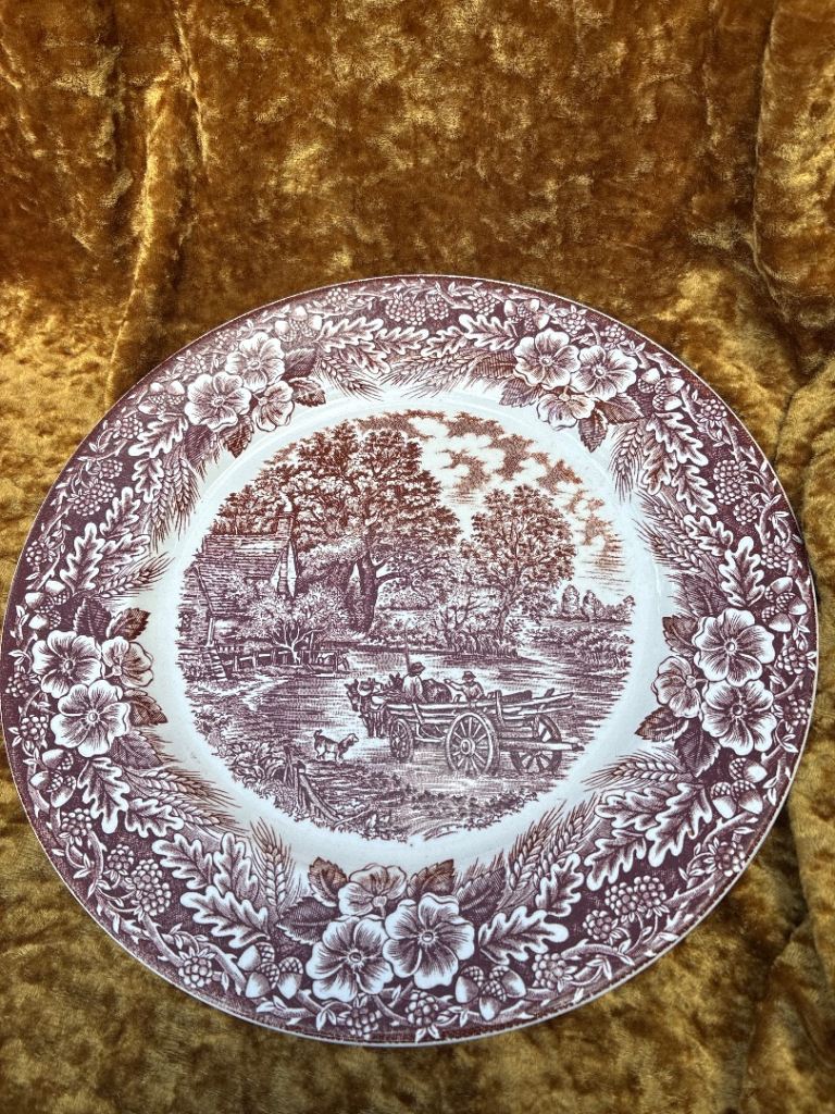 Vintage Ceramic Dinner Plate - Rural Scene Print