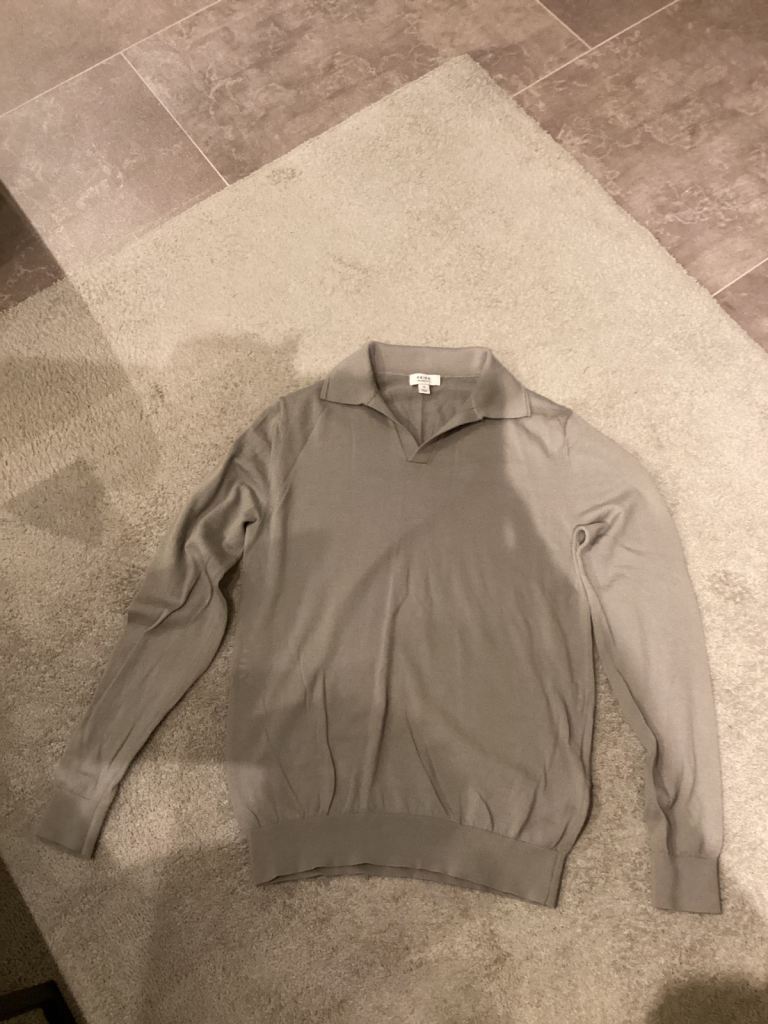 image for Men’s REISS Merino Wool, Long Sleeve, Open Collar Polo Shirt.  Size Medium.