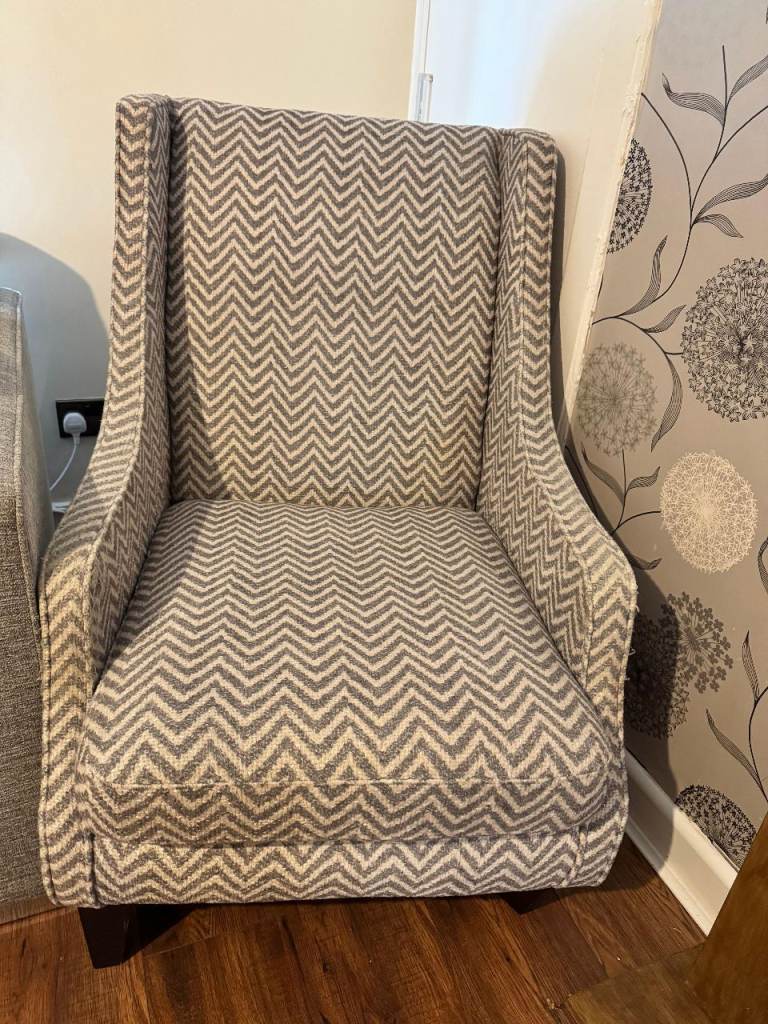 Modern Patterned / Chevron Wingback Armchair / Accent Chair / As Good As New