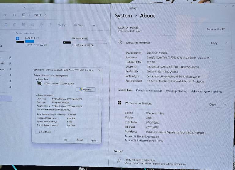 REDUCED Gaming PC,GTX 1660 SUPER (6GB),Core i7 gen 7 3.60GHz,16GB RAM,256GB SSD+1TB