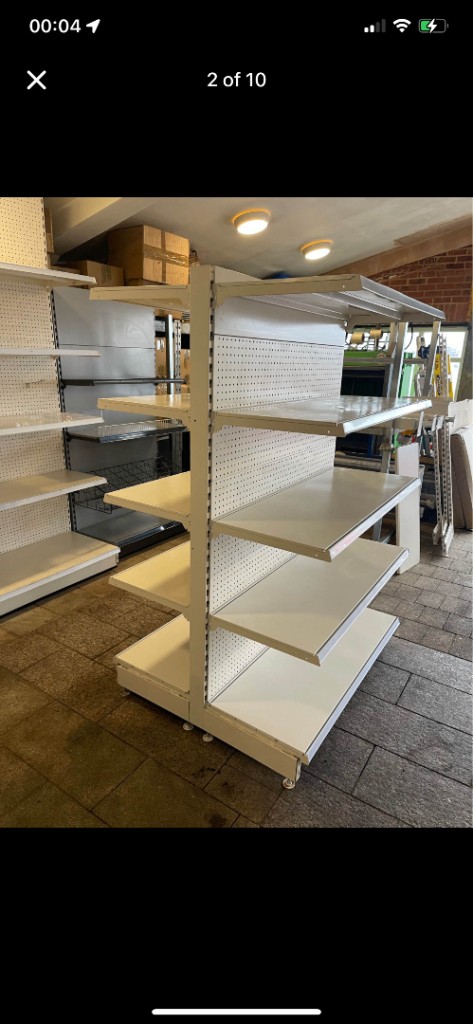 White Shop Display Shelving Unit – Perforated Backboard, Good Condition
