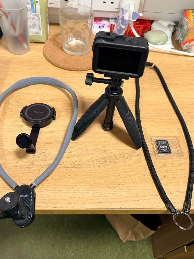 Action Camera with Tripod, Neck Mount & SD Card
