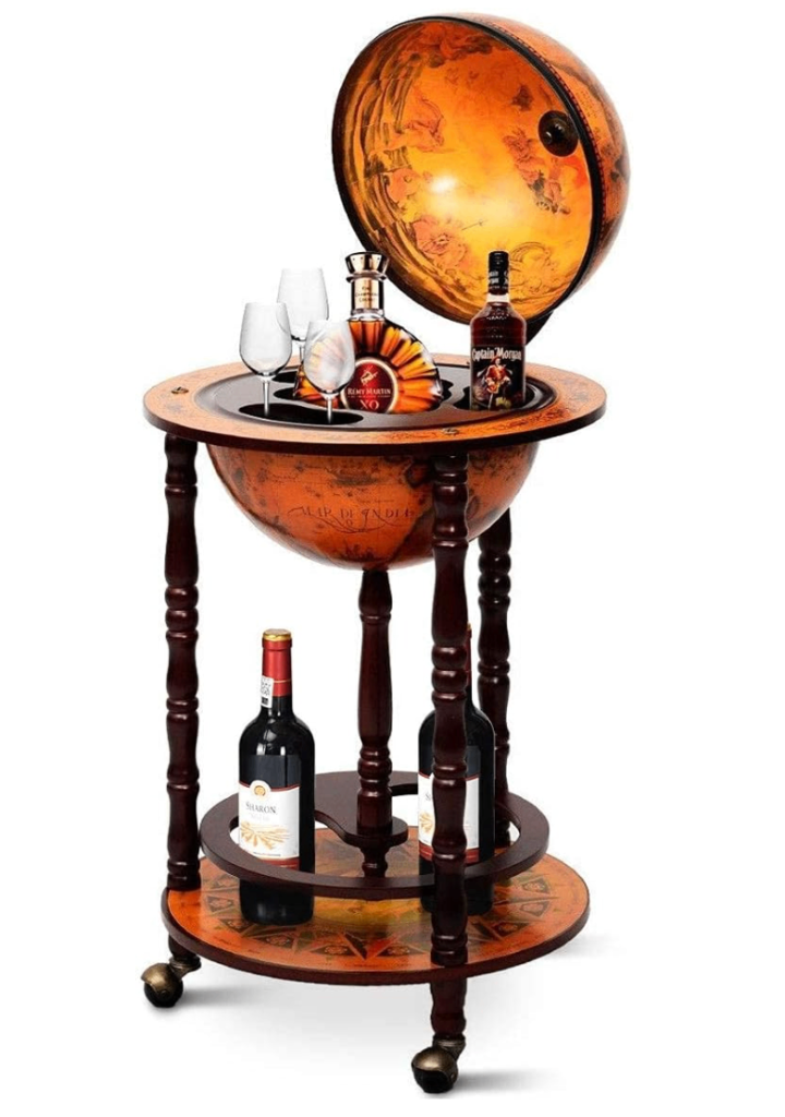Decorative Globe Hidden Bar Cabinet for Drinks Cart - Rolling wheels