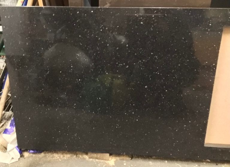 Black granite kitchen worktop, silver fleck and square edge