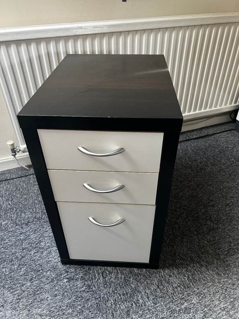 Black and White 3-Drawer Office Desk Pedestal
