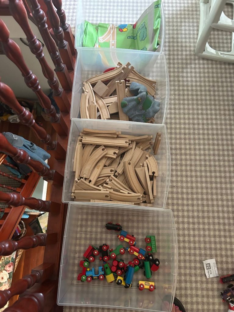 Brio Wooden Train Set with Tracks and Play-mat in plastic boxes tower -Great Condition