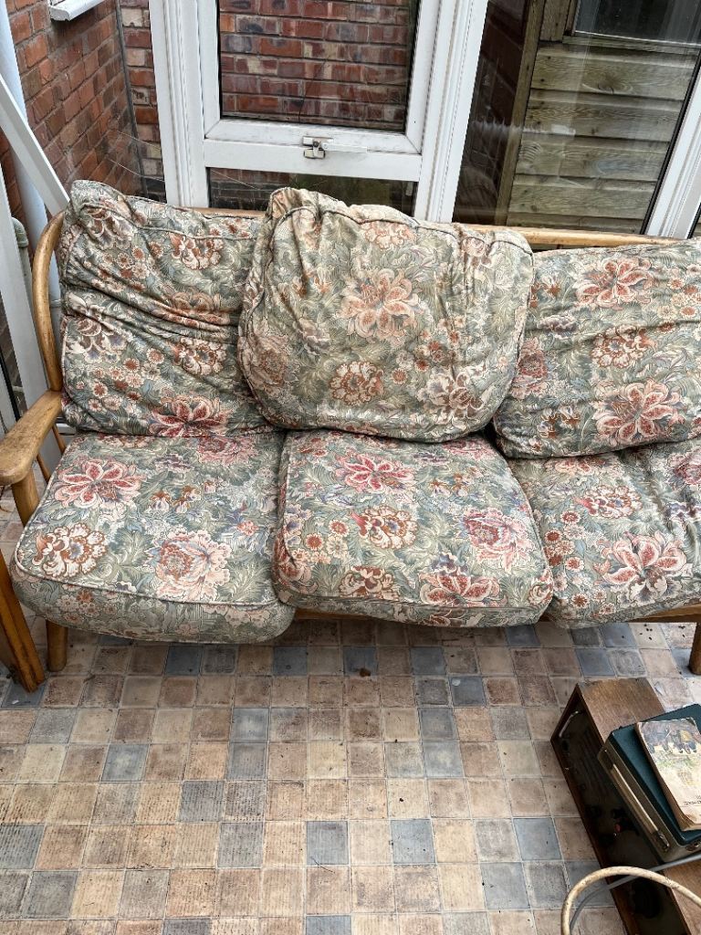 Ercol type sofa and 2 chairs