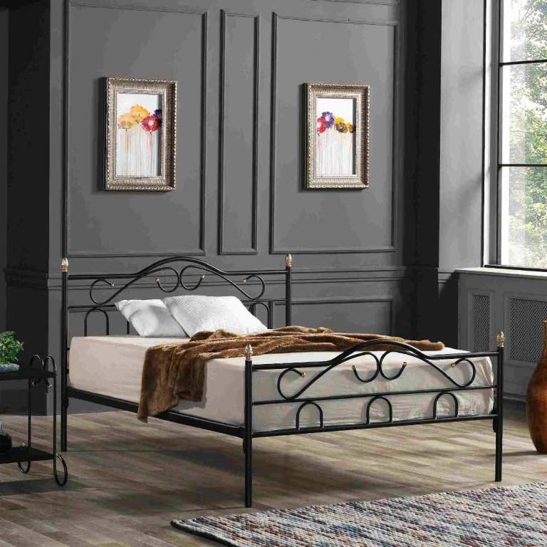 TRUVA EUROPEAN KING SIZE METAL BED FRAME - SILVER/ Black MS174