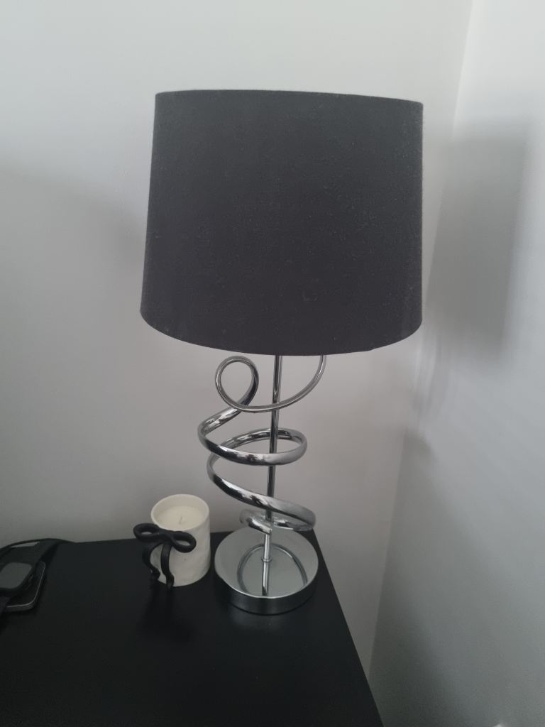 Chrome Spiral Base Table Lamp with Black Shade