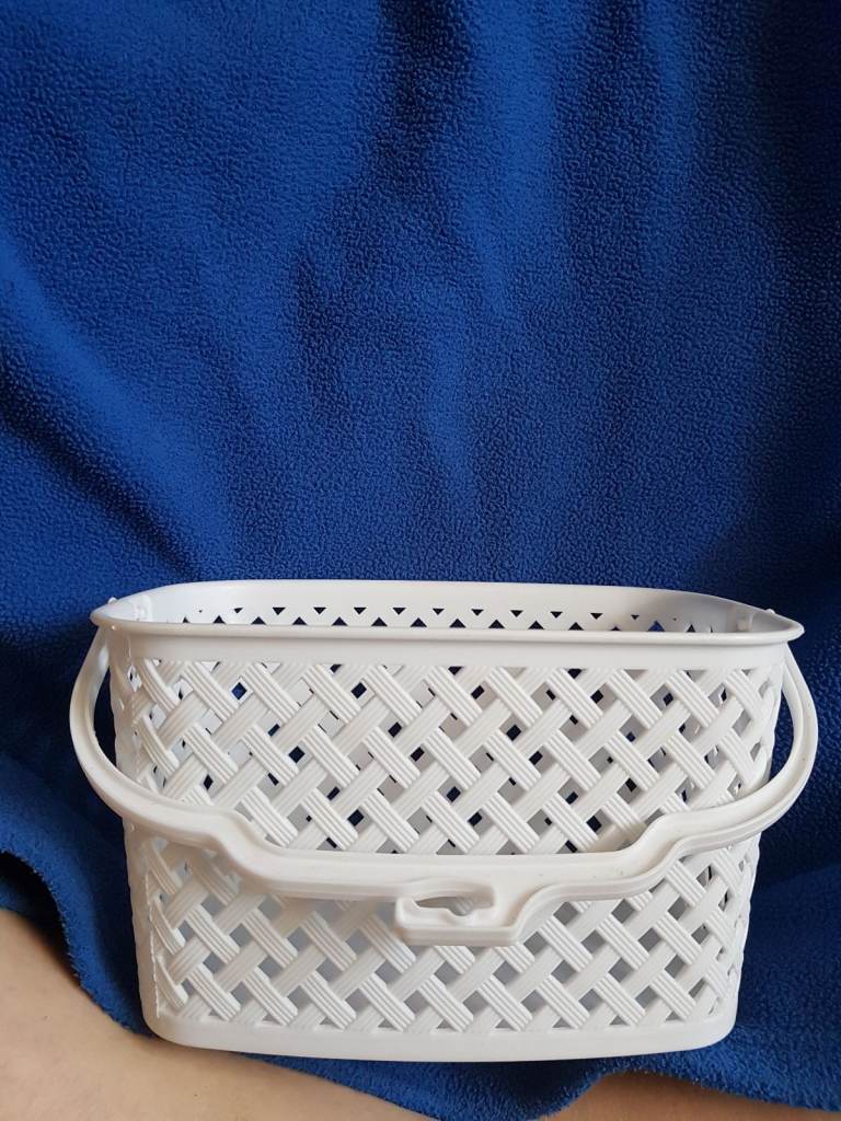 White bathroom small basket Storage Box Stackable 24 x 17 x 10.5 cm  Handles  White 