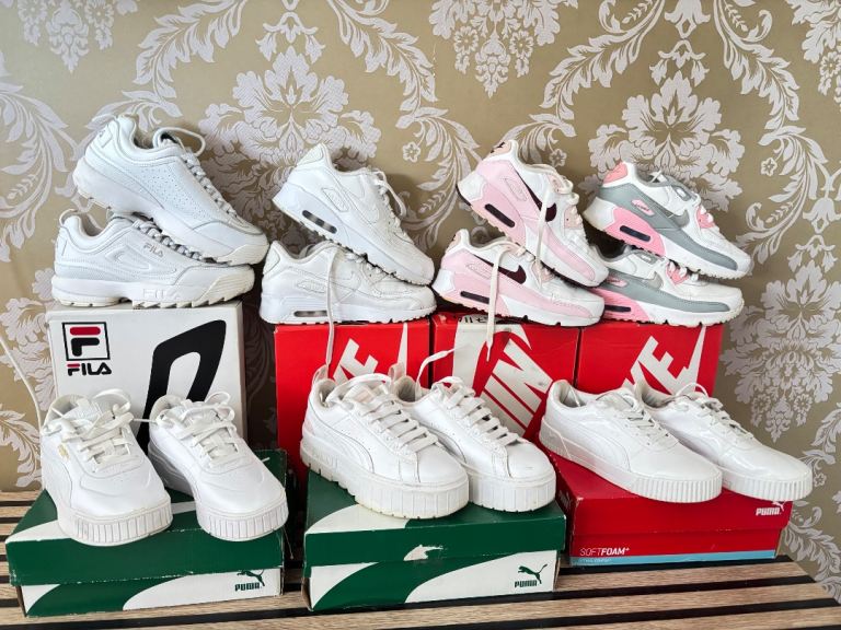 Kids' Trainers Bundle - Nike, Puma, Fila - White & Pink, Good Condition
