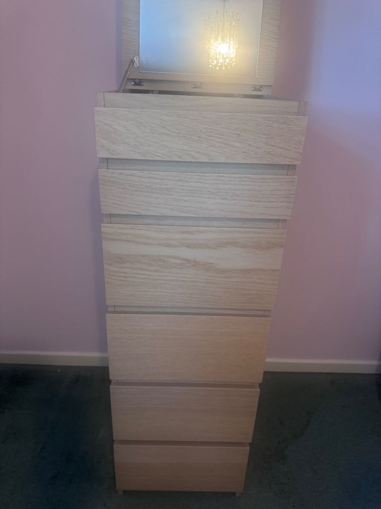 Ikea malm tall check of drawers with Mirror and Drawers – Good Condition