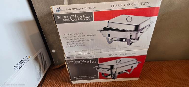 2 X Watermaster Stainless Steel Chafer Dish Set Twin - NEW