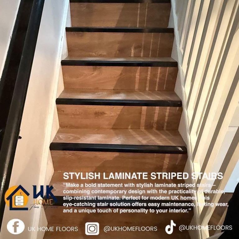 Low cost laminate and strips for make stairs makeover 