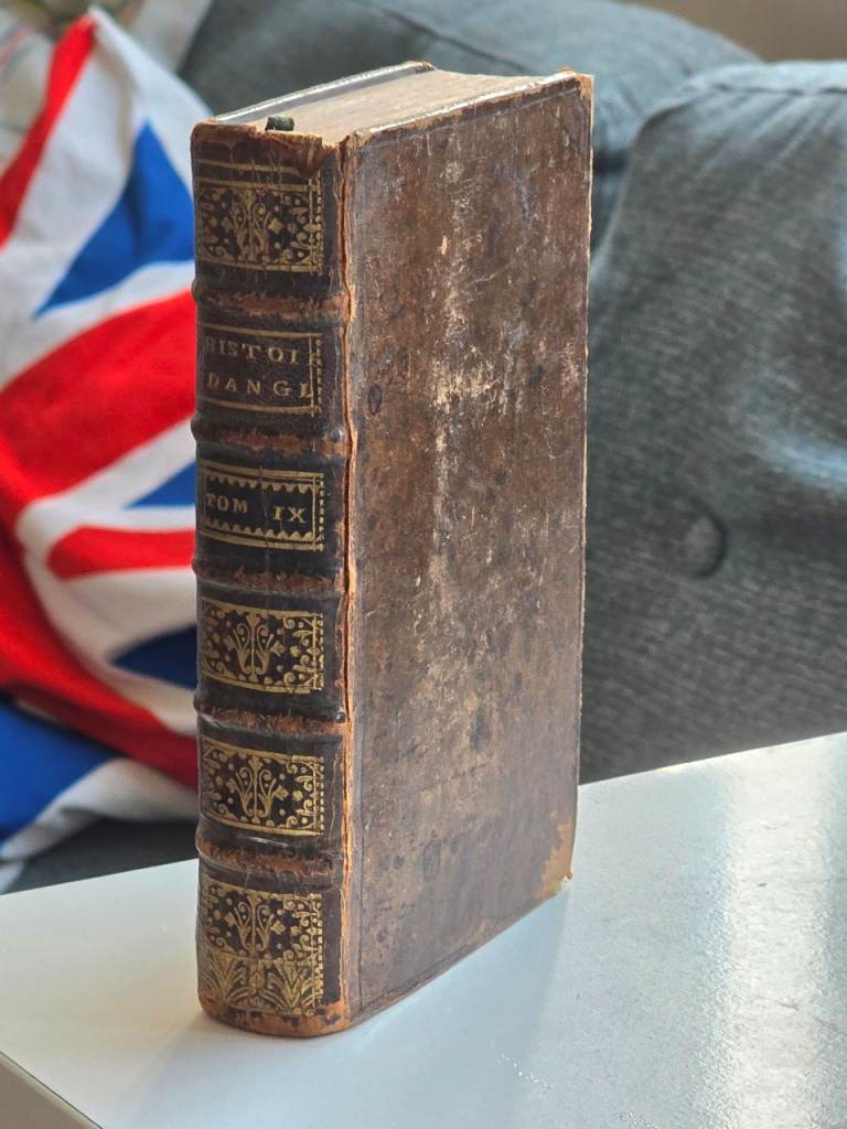1730 Antique History of England French Leatherbound Book Vol 9-296Y/O!