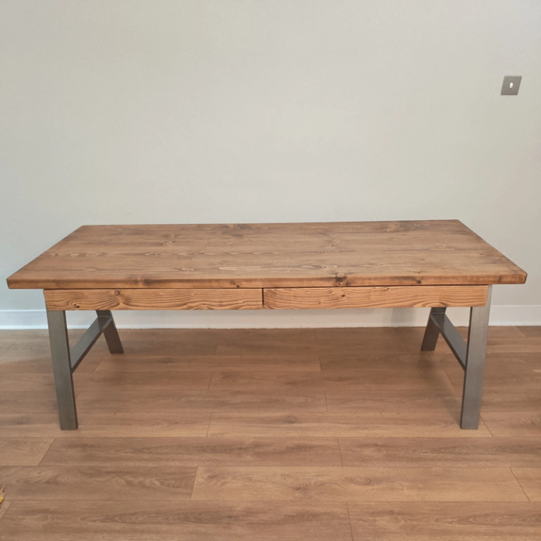 Handmade Chunky Solid Wood Work Desk with 2 Drawers - Dark Oak - 200cm x 85cm