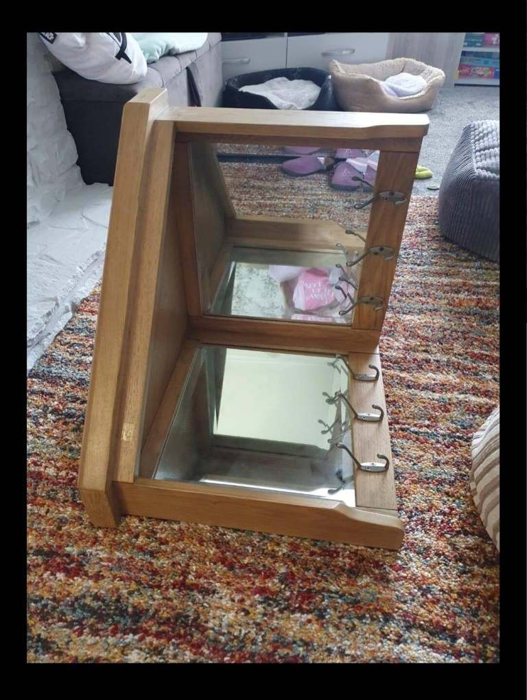 Oak mirrored corner coat hanger 