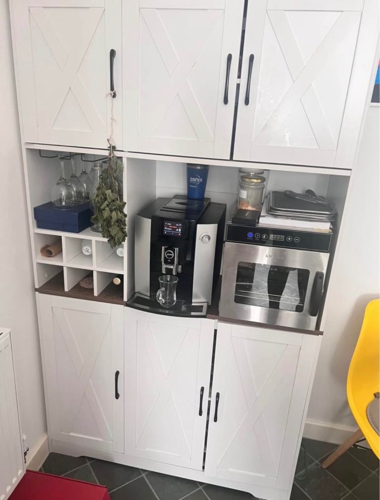 Kitchen Cupboard Cabinet with Wine Rack – White