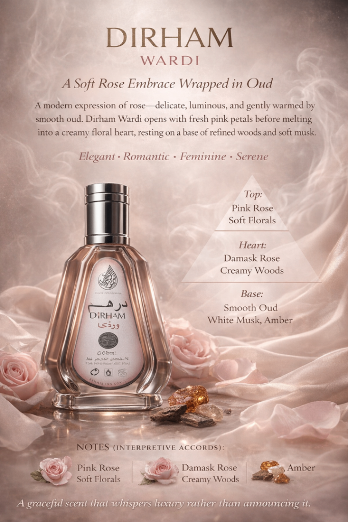 Dirham Wardi Eau de Parfum – Soft Rose Floral Arabic Fragrance 50ml