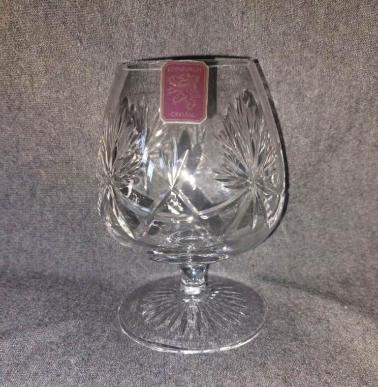 Pair New & Unused Vintage Star of Edinburgh 15oz Crystal Brandy/Cognac/Whisky Glasses