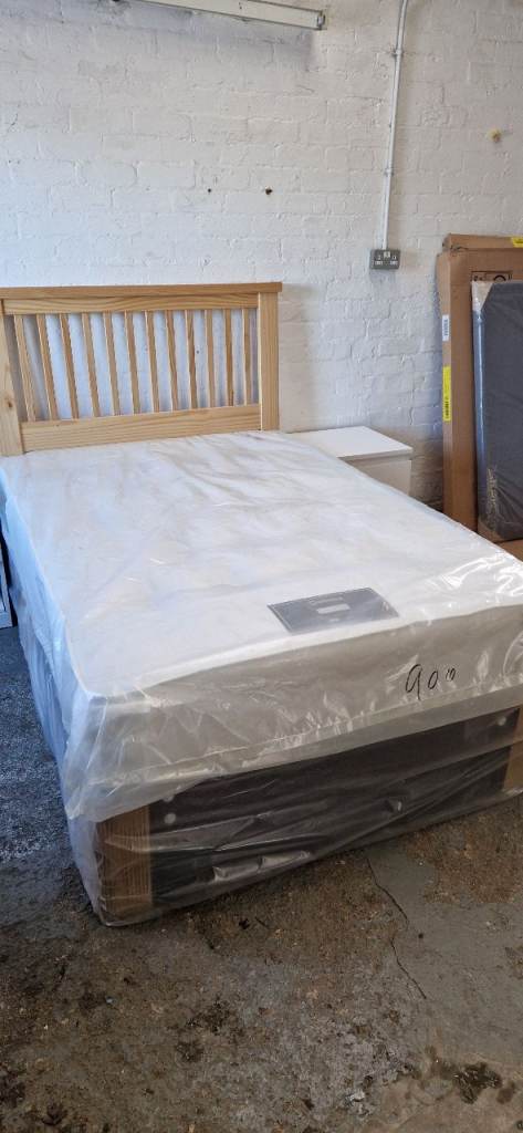 Small double 4ft Divan bed set -  Grey base & brand new 10 inch orthopaedic mattress + Headboard 