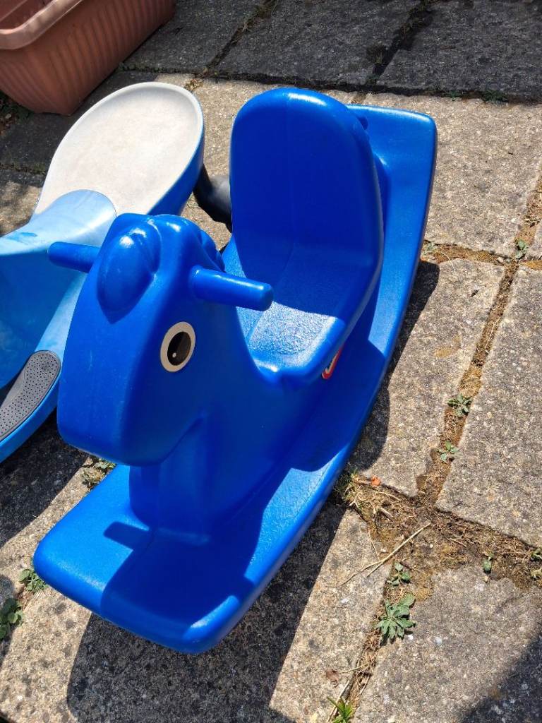 Blue Plastic Rocking Horse – Good Condition + scooter bug toy