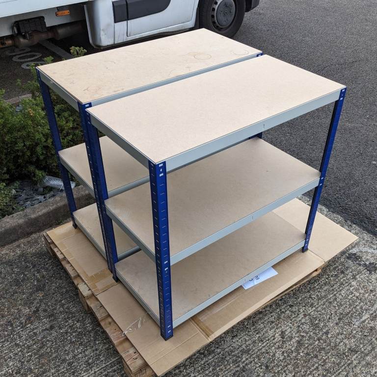 Pair of light-duty boltless racking shelving units for garage, workshop warehouse etc