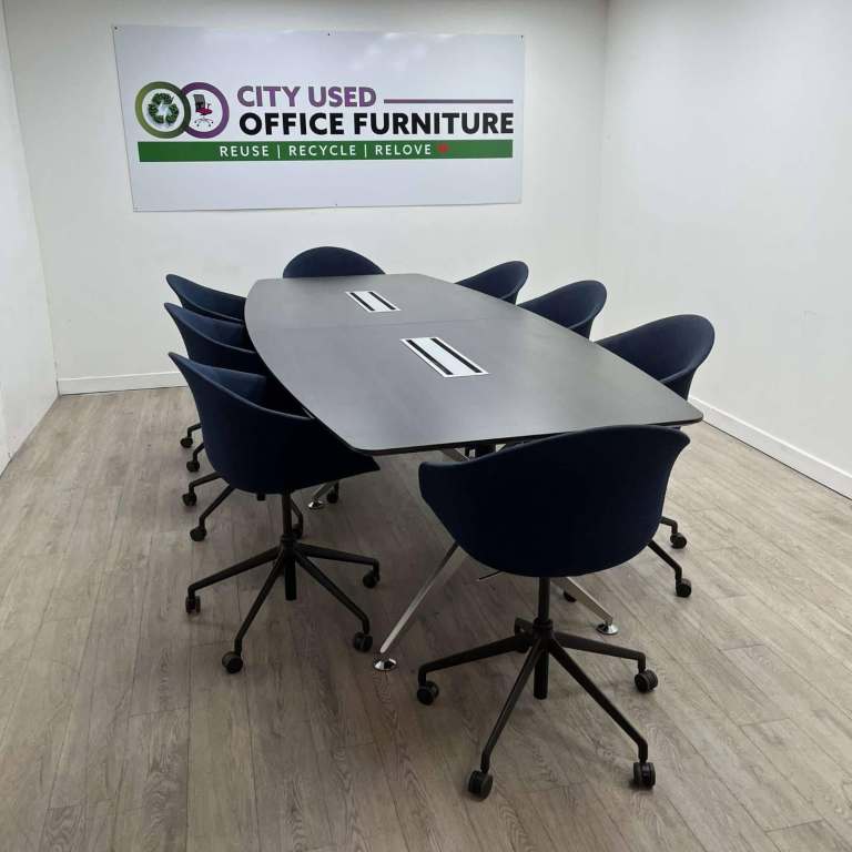 Executive Boardroom Table with 8 x Allermuir Kin Conference Chairs – Anthracite / Chrome Finish