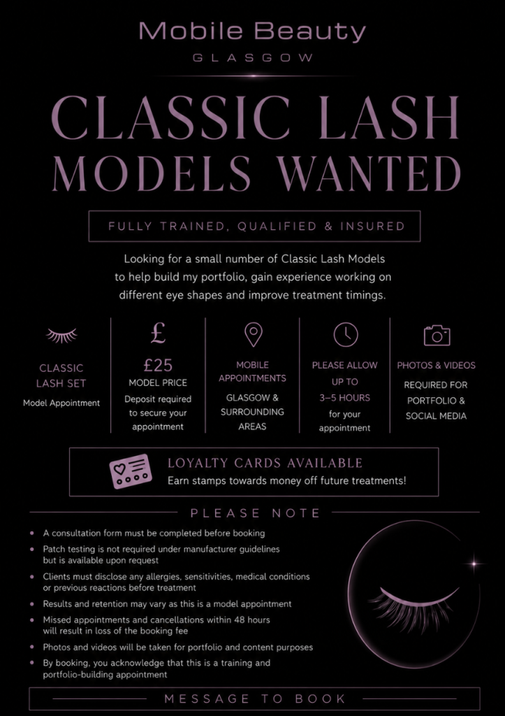 Classic Lash Models Wanted - Mobile Beauty Glasgow