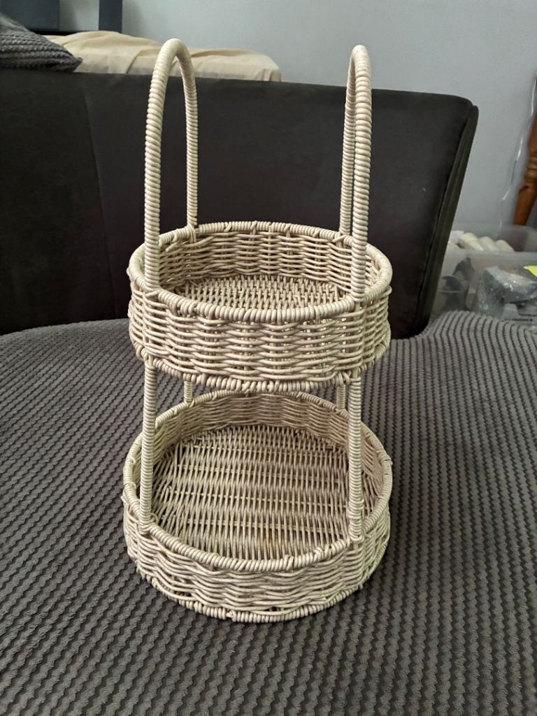 Two tier wicker fruit basket