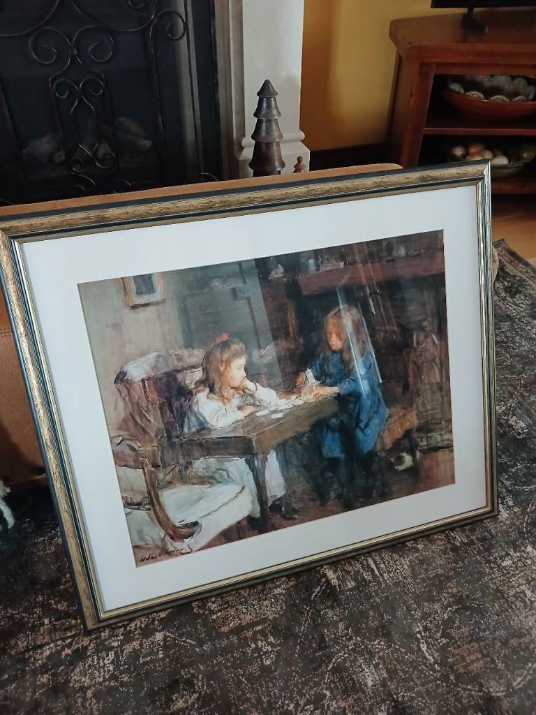 Lovely Framed Print: Children Playing Cards, Gold/Silver Frame